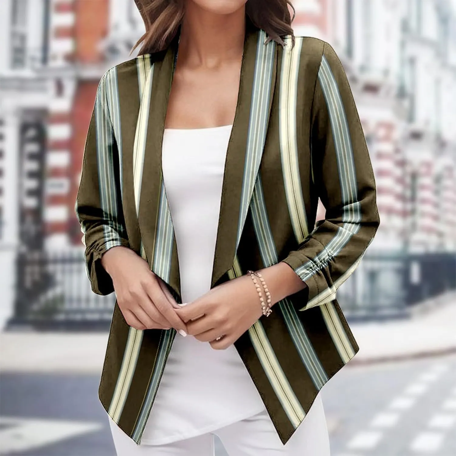 2023 Casual Blazer Jacket for Women Trendy Long Sleeve Open Front Work Office Blazers Lapel Button Business Jacket Coats