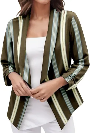 2023 Casual Blazer Jacket for Women Trendy Long Sleeve Open Front Work Office Blazers Lapel Button Business Jacket Coats