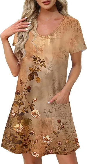 2025 Beach Dresses for Women Short Sleeve V Neck Summer Shirt Dress Loose Fit Casual Sundress