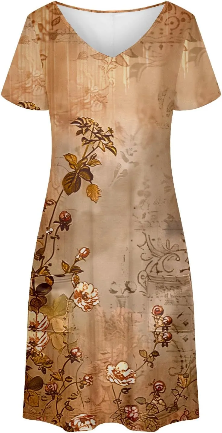 2025 Beach Dresses for Women Short Sleeve V Neck Summer Shirt Dress Loose Fit Casual Sundress