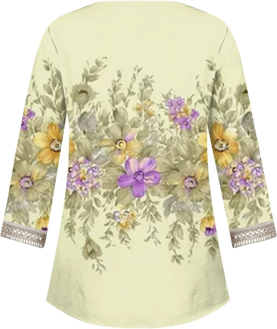 3/4 Length Sleeve Womens Tops 2025 Lace V Neck Shirt Flowers Print Tunic Tops Trendy Floral Blouses T Shirts;Womens Fashion