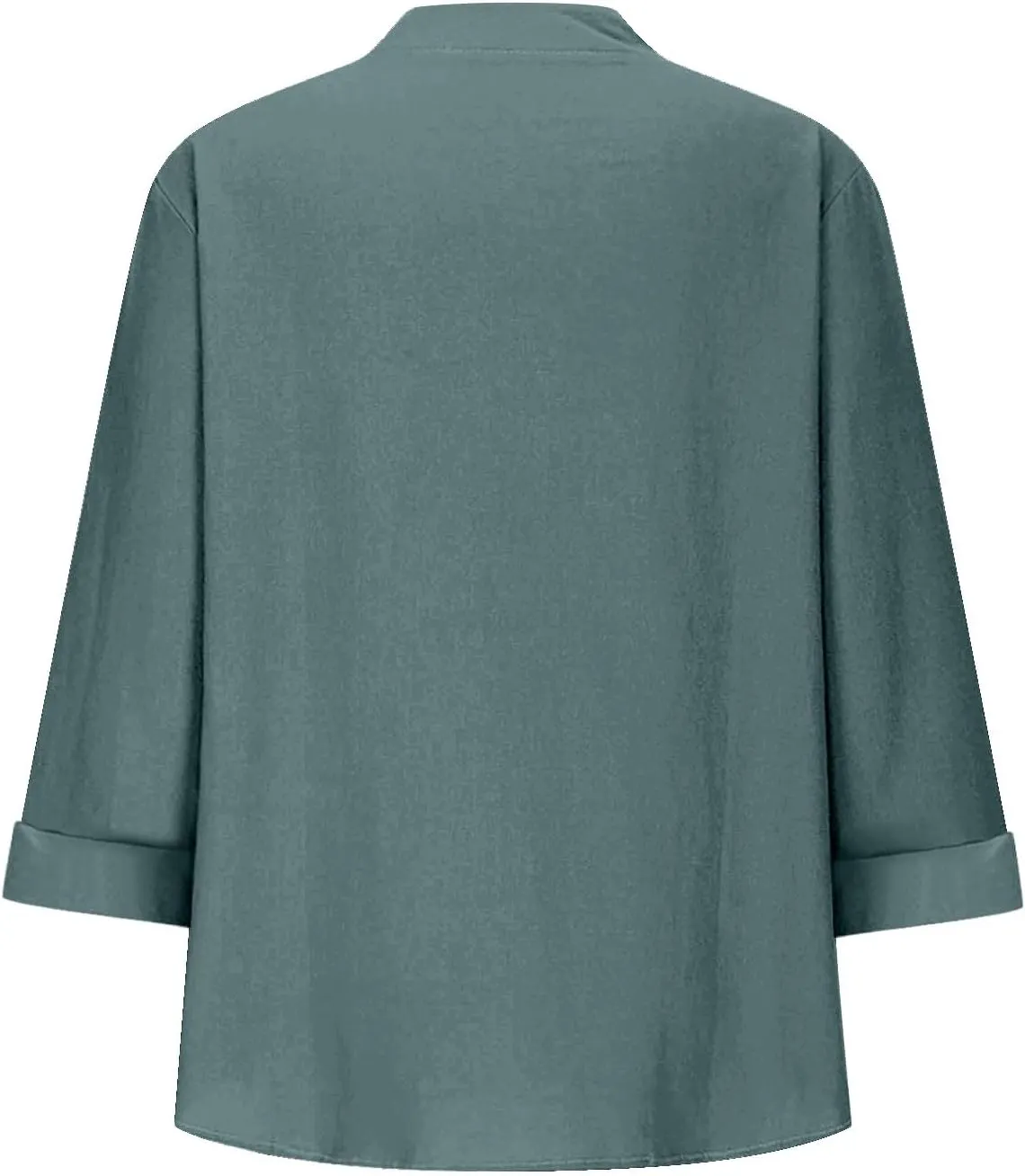 3/4 Sleeve Linen Tops for Women Loose Fit V Neck Button Down Henley Shirts Cute Summer Beach Tee Shirts with Pocket