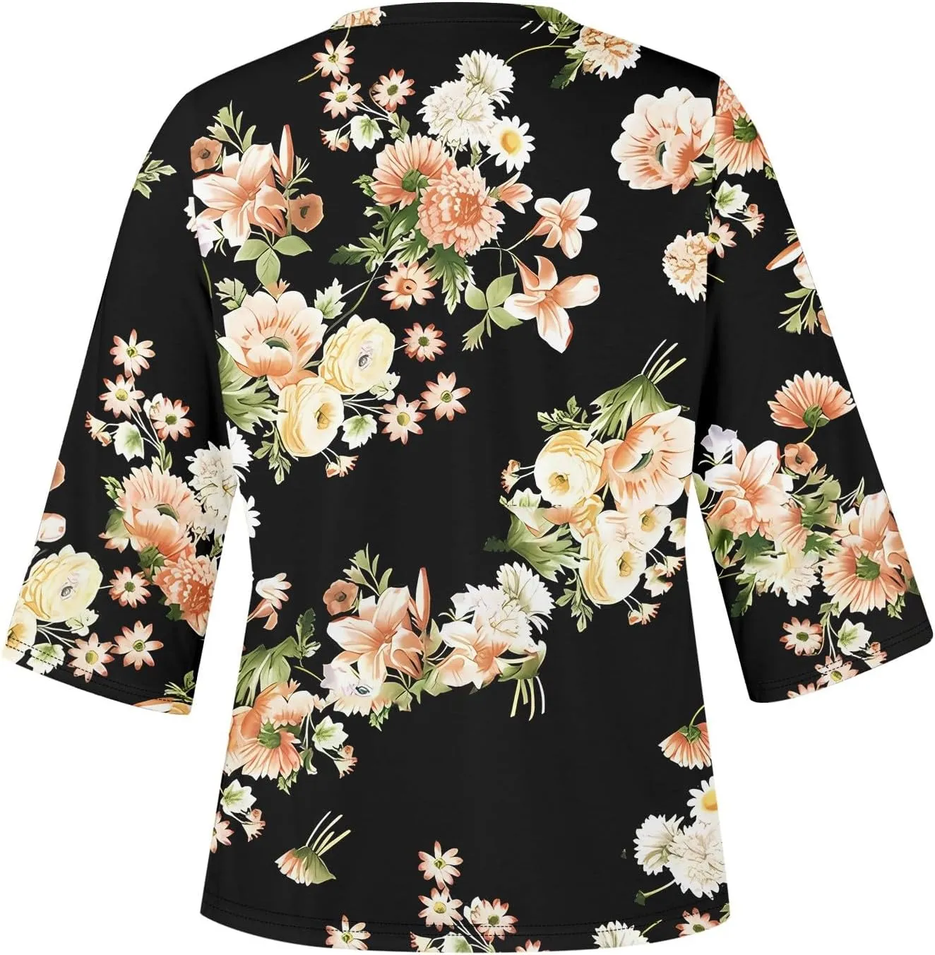 3/4 Sleeve T Shirts for Women V Neck 3/4 Sleeve Pullover Floral Print Baggy T Shirts Business Cute Work Tops