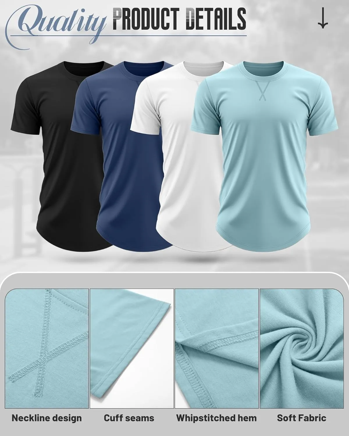 4 Pack Men's Big and Tall T-Shirts L-5XL Oversized Cotton Short Sleeve Crewneck Plus Size Tee Summer Hipster Top
