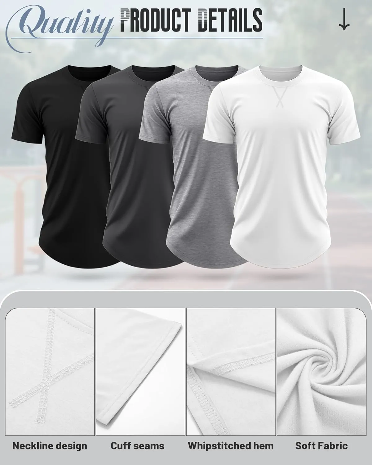 4 Pack Men's Big and Tall T-Shirts L-5XL Oversized Cotton Short Sleeve Crewneck Plus Size Tee Summer Hipster Top