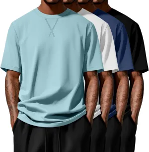 4 Pack Men's Big and Tall T-Shirts L-5XL Oversized Cotton Short Sleeve Crewneck Plus Size Tee Summer Hipster Top