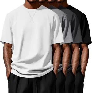 4 Pack Men's Big and Tall T-Shirts L-5XL Oversized Cotton Short Sleeve Crewneck Plus Size Tee Summer Hipster Top