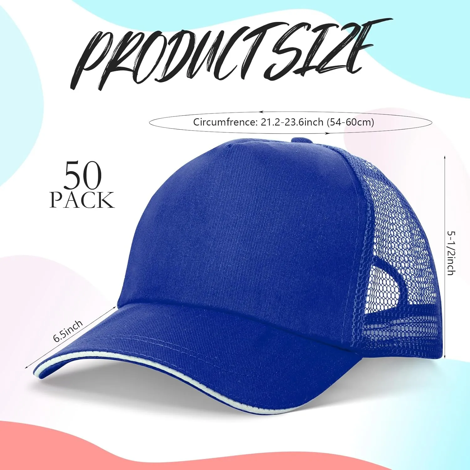 50 Pcs Blank Trucker Hats Bulk Unisex Sublimation Hat Baseball Cap Trucker Cap with Adjustable Snapback for Men Women