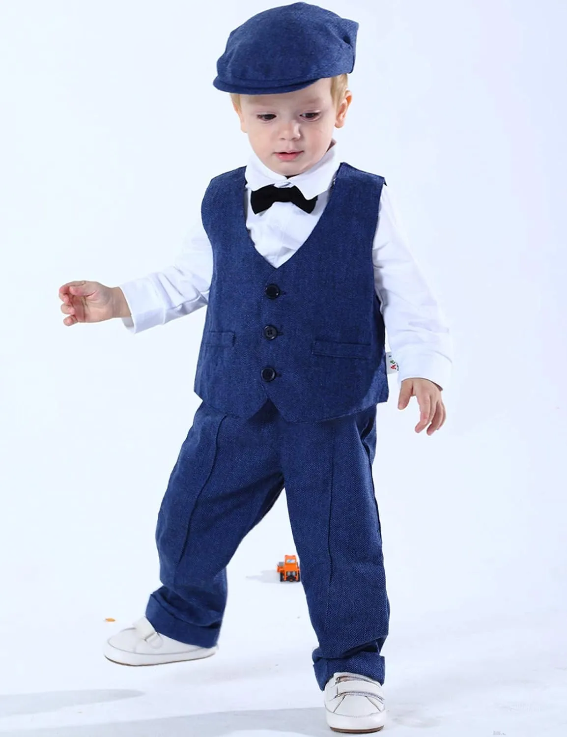 A&J DESIGN 5pcs Baby Boys Suit, 12 Months - 3T, Shirt & Pants & Vest & Hat & Bow Tie