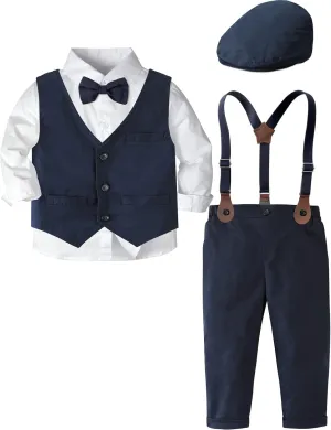 A&J DESIGN Baby Boys Formal Outfit Toddler Wedding Dress Clothes Kids Gentleman Suit Pants Set with Suspender