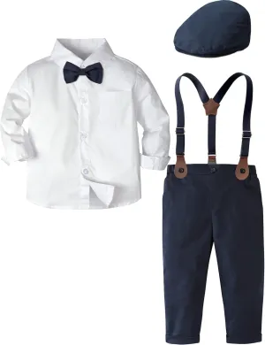 A&J DESIGN Toddler Boys Formal Outfit Baby Wedding Dress Clothes Kids Gentleman Suit Pants Set with Suspender