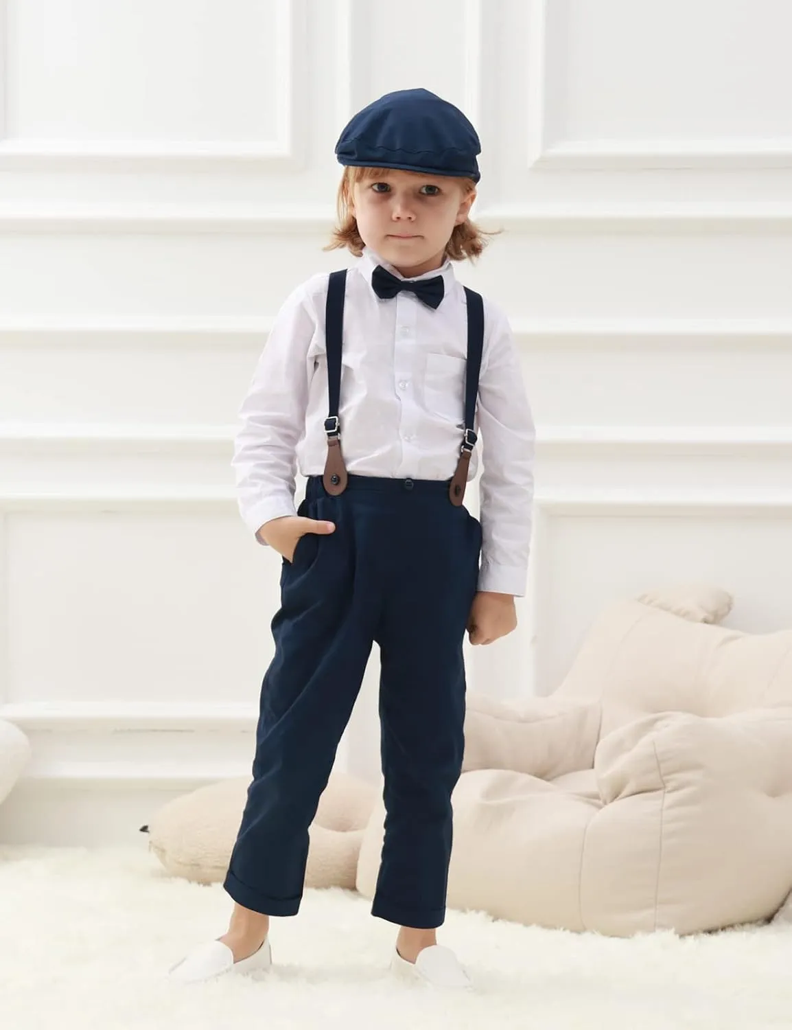 A&J DESIGN Toddler Boys Formal Outfit Baby Wedding Dress Clothes Kids Gentleman Suit Pants Set with Suspender