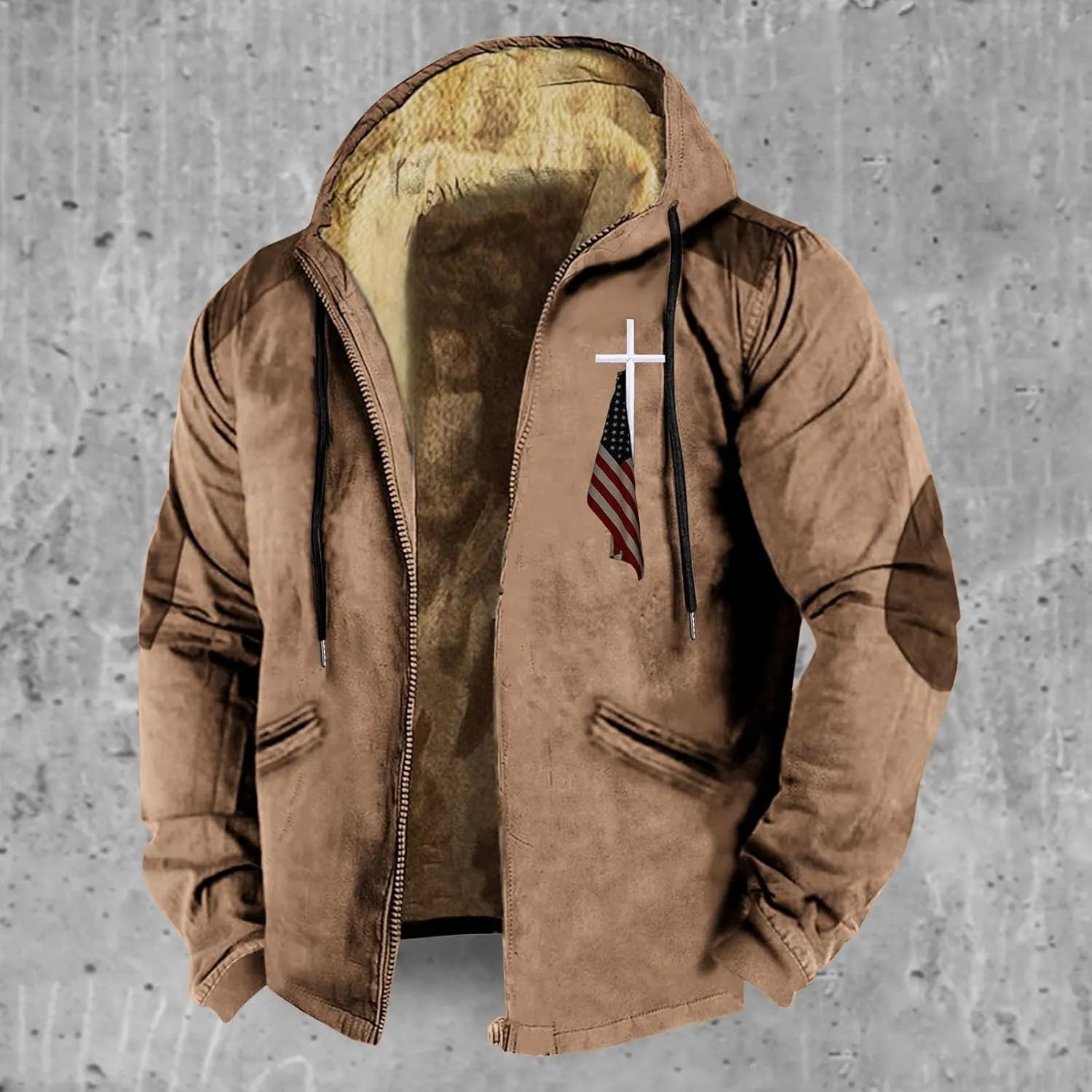 ADJHDFH Men’S Sherpa Lined Two Pocket Hooded Trucker Jacket 5Xl Mens Jacket Full Zip Hoodie Men Sherpa Lined Hoodie For Men