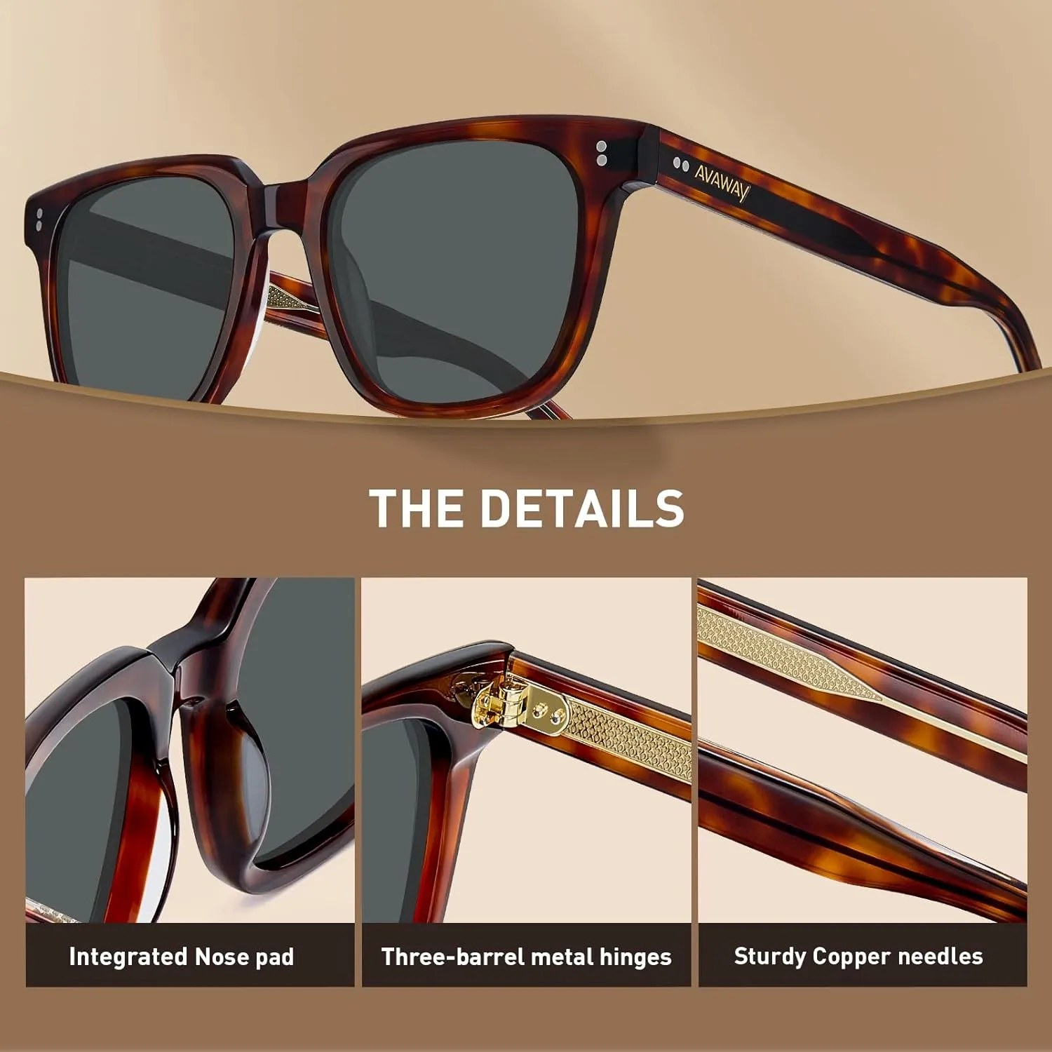 AVAWAY Polarized Sunglasses for Men UV Protection, Square Acetate Frame Outdoor Driving Sun Glasses AV275
