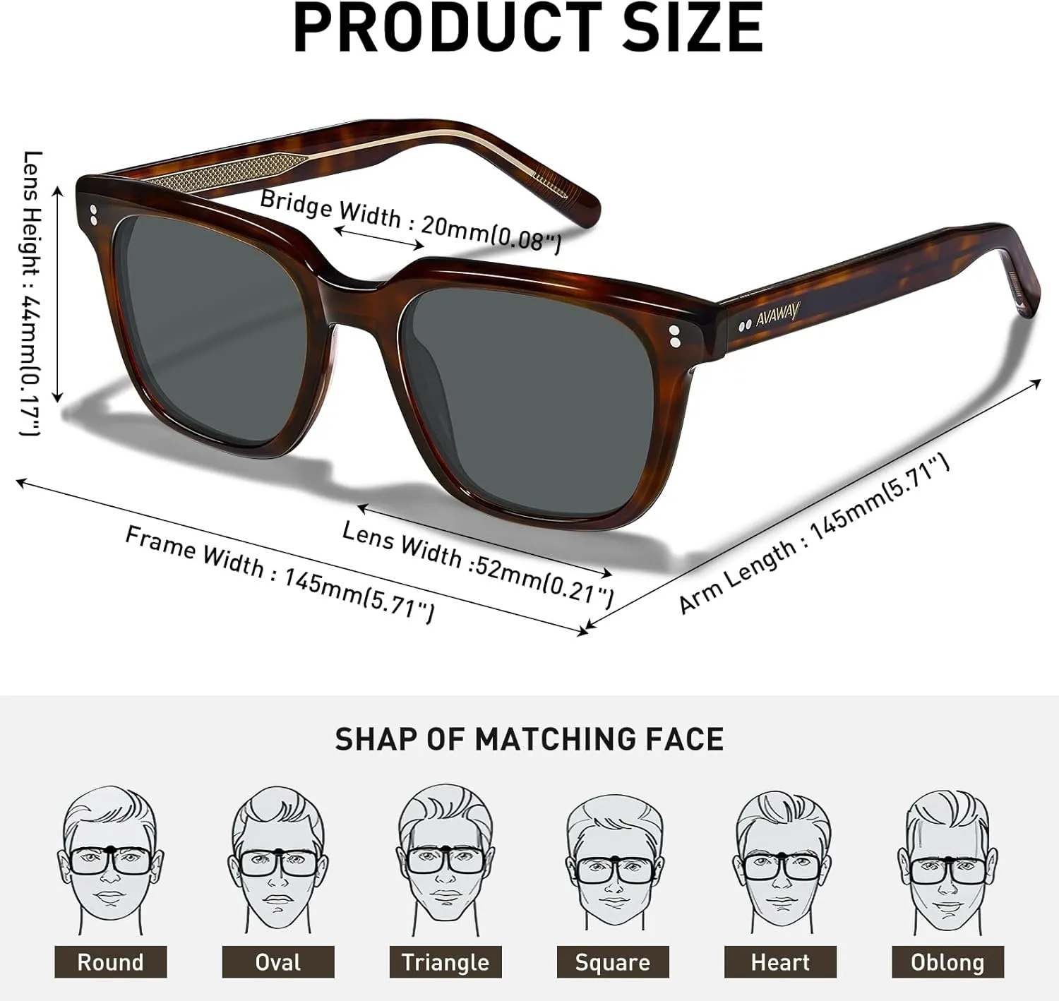 AVAWAY Polarized Sunglasses for Men UV Protection, Square Acetate Frame Outdoor Driving Sun Glasses AV275