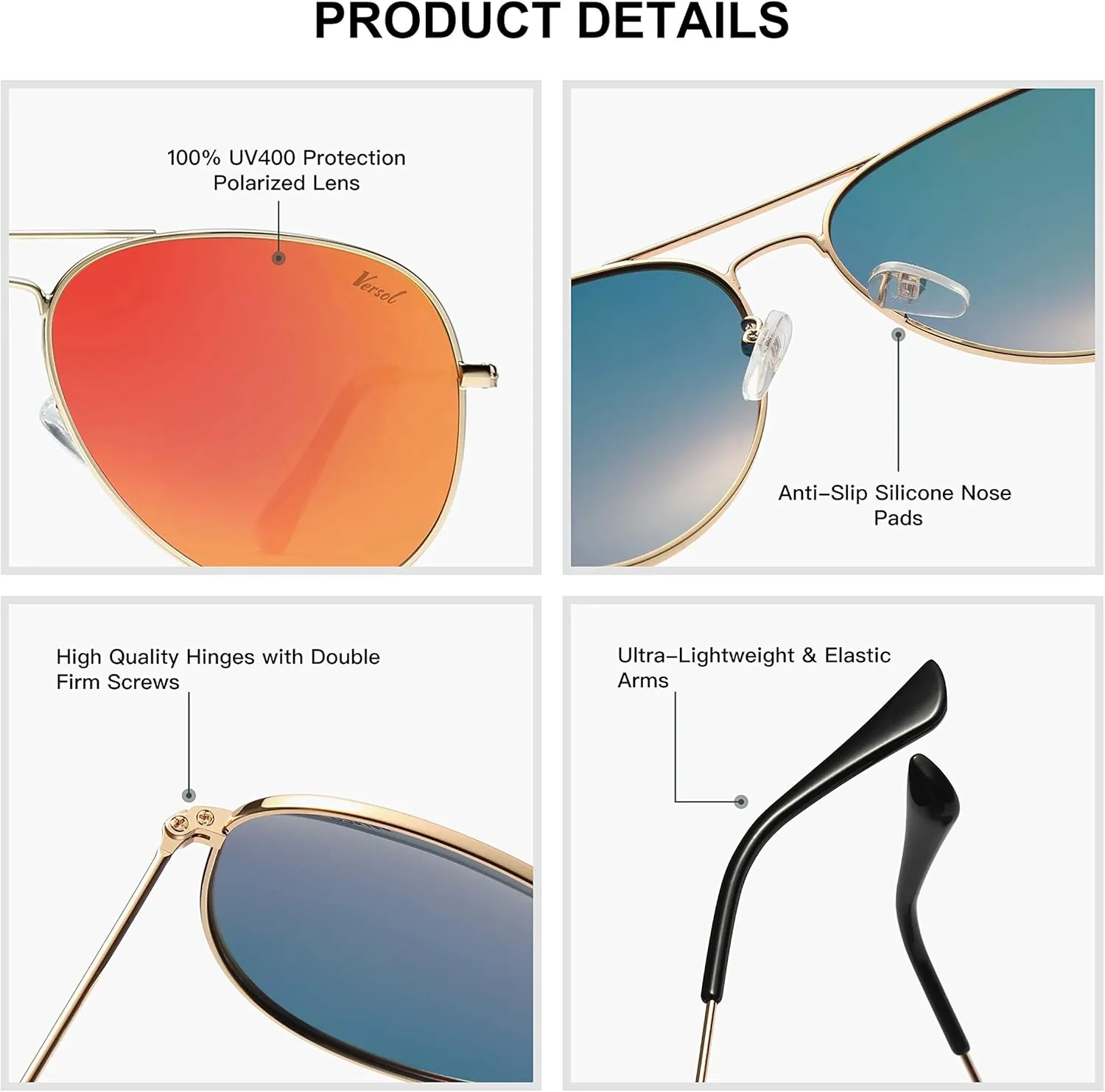 Aviator Sunglasses for Men Women Mirrored Lens UV400 Protection Lightweight Polarized Aviators Sunglasses