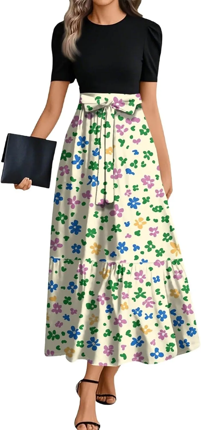 Bohemian Dress for Women 2025 Flowy Floral Print Wrap Maxi Dress Trendy Summer Outfit