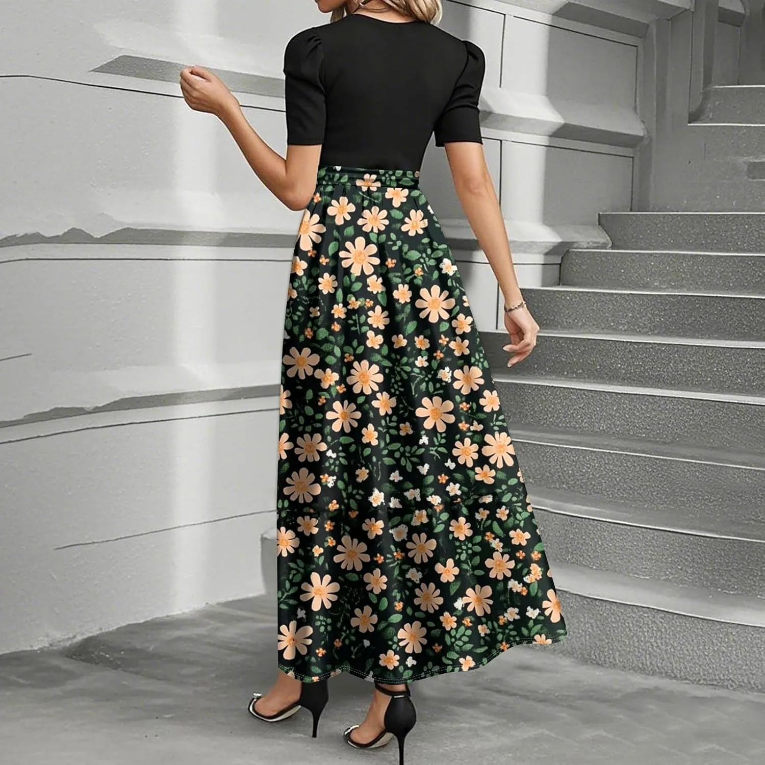 Bohemian Dress for Women 2025 Flowy Floral Print Wrap Maxi Dress Trendy Summer Outfit