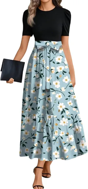 Bohemian Dress for Women 2025 Flowy Floral Print Wrap Maxi Dress Trendy Summer Outfit
