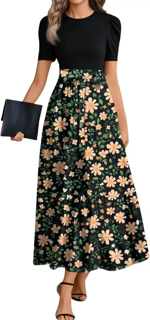 Bohemian Dress for Women 2025 Flowy Floral Print Wrap Maxi Dress Trendy Summer Outfit