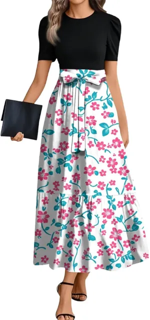 Bohemian Dress for Women 2025 Flowy Floral Print Wrap Maxi Dress Trendy Summer Outfit