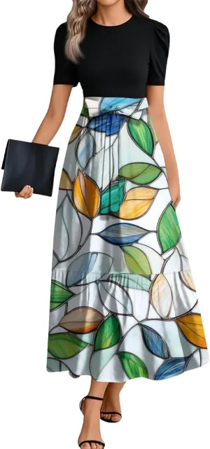 Bohemian Dress for Women 2025 Flowy Floral Print Wrap Maxi Dress Trendy Summer Outfit