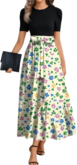 Bohemian Dress for Women 2025 Flowy Floral Print Wrap Maxi Dress Trendy Summer Outfit