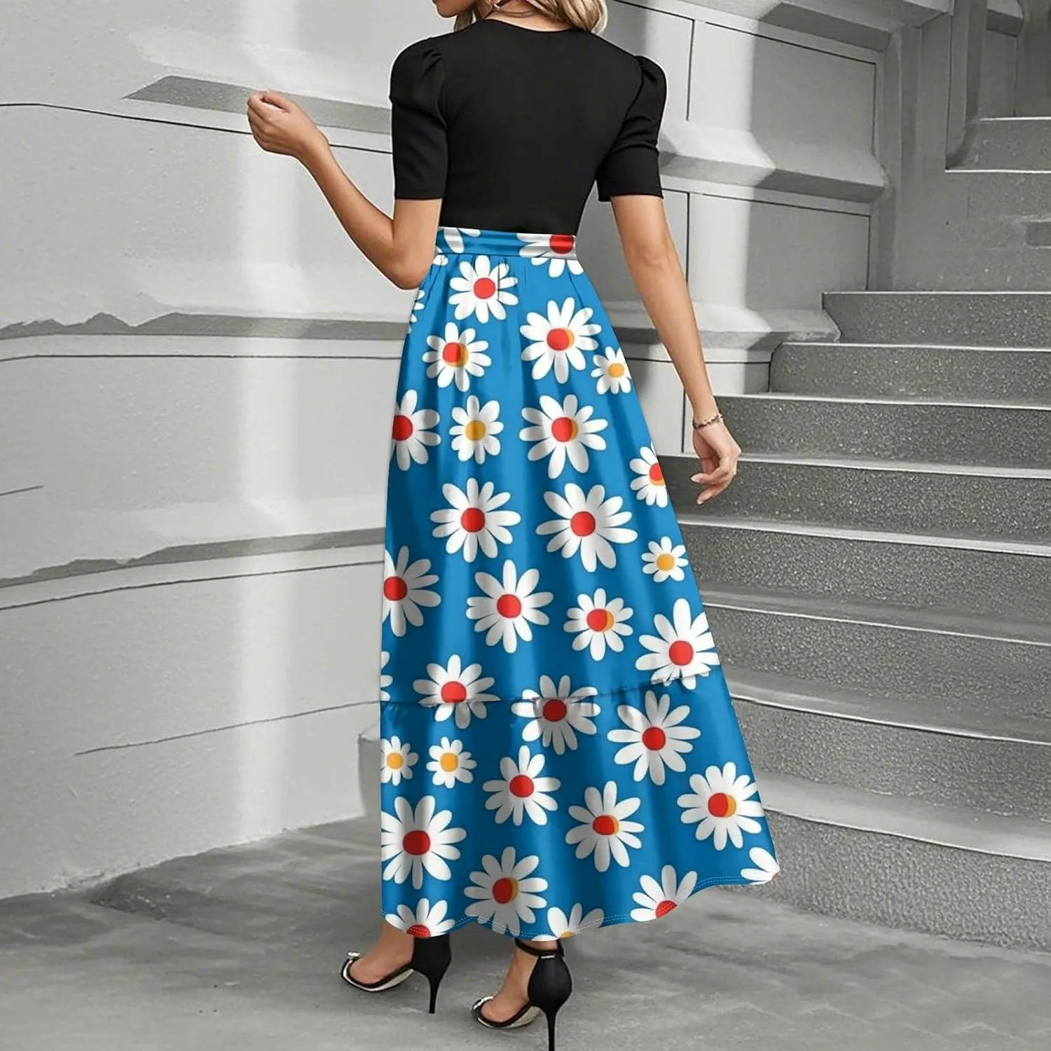 Bohemian Dress for Women 2025 Flowy Floral Print Wrap Maxi Dress Trendy Summer Outfit