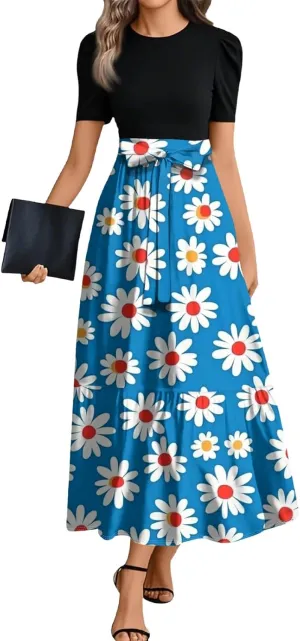 Bohemian Dress for Women 2025 Flowy Floral Print Wrap Maxi Dress Trendy Summer Outfit
