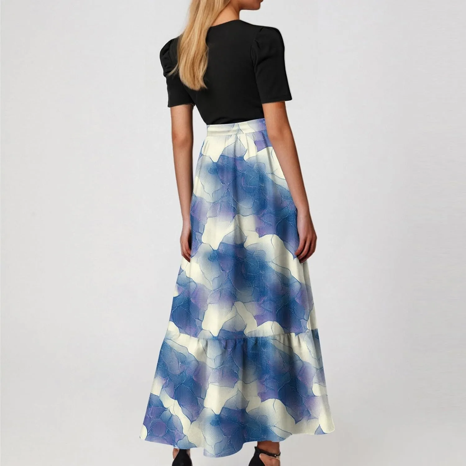 Bohemian Maxi Dresses for Women Plus Size Floral Print Wrap Dress Ruffle Hem Trendy Outfit