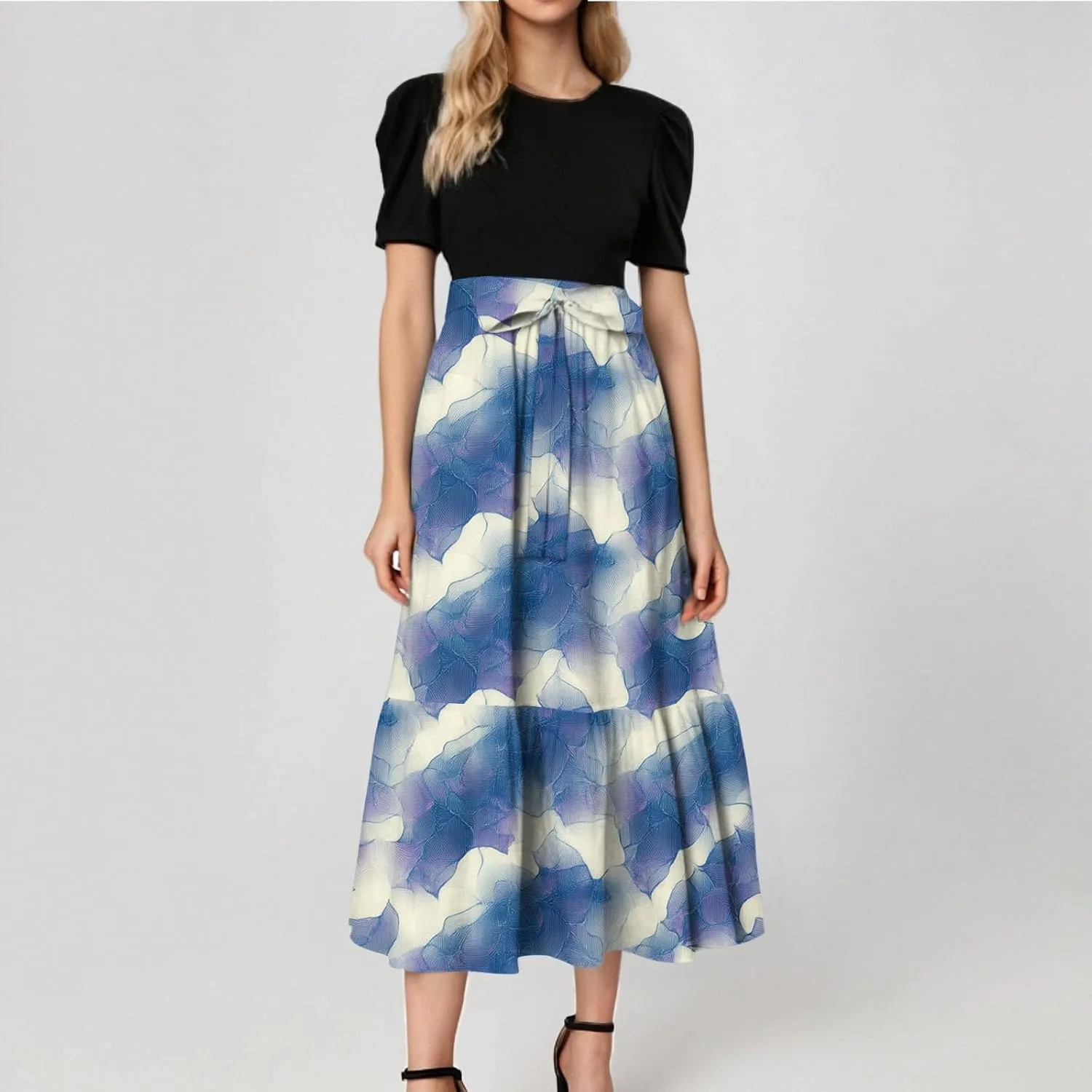 Bohemian Maxi Dresses for Women Plus Size Floral Print Wrap Dress Ruffle Hem Trendy Outfit