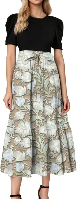 Bohemian Maxi Dresses for Women Plus Size Floral Print Wrap Dress Ruffle Hem Trendy Outfit