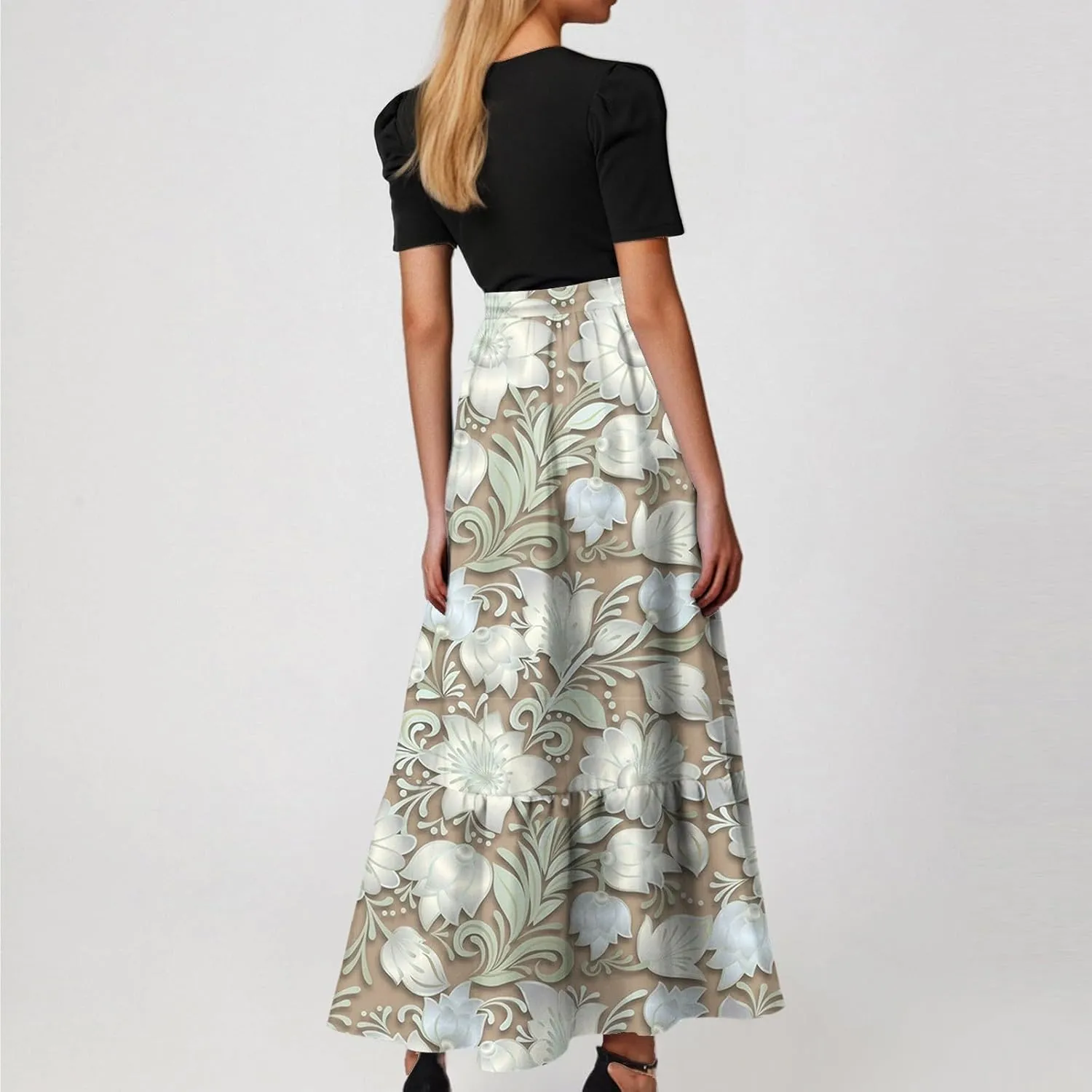Bohemian Maxi Dresses for Women Plus Size Floral Print Wrap Dress Ruffle Hem Trendy Outfit
