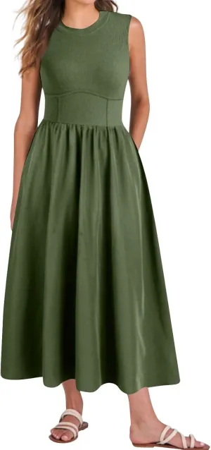 Boho Dress for Women Summer Tank Dress Casual Sundresses High Waist Sleeveless Wrap Dresses Ruffle Dresses with Pocket