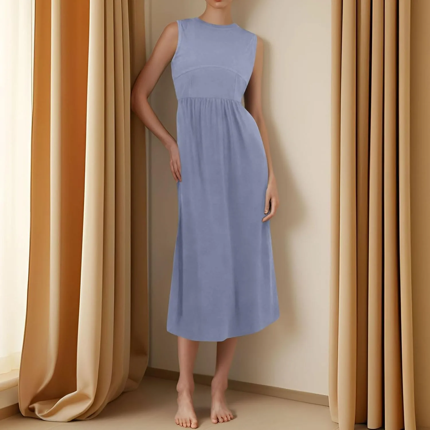 Boho Dress for Women Summer Tank Dress Casual Sundresses High Waist Sleeveless Wrap Dresses Ruffle Dresses with Pocket