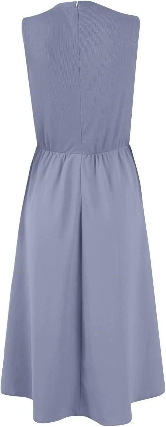 Boho Dress for Women Summer Tank Dress Casual Sundresses High Waist Sleeveless Wrap Dresses Ruffle Dresses with Pocket