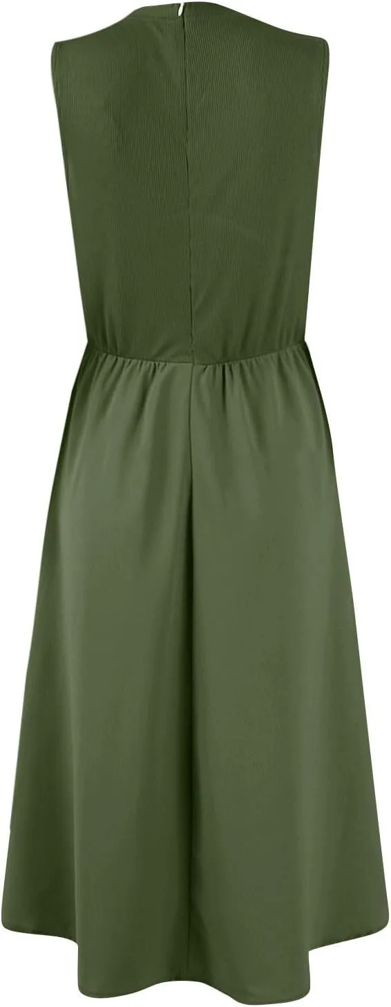 Boho Dress for Women Summer Tank Dress Casual Sundresses High Waist Sleeveless Wrap Dresses Ruffle Dresses with Pocket