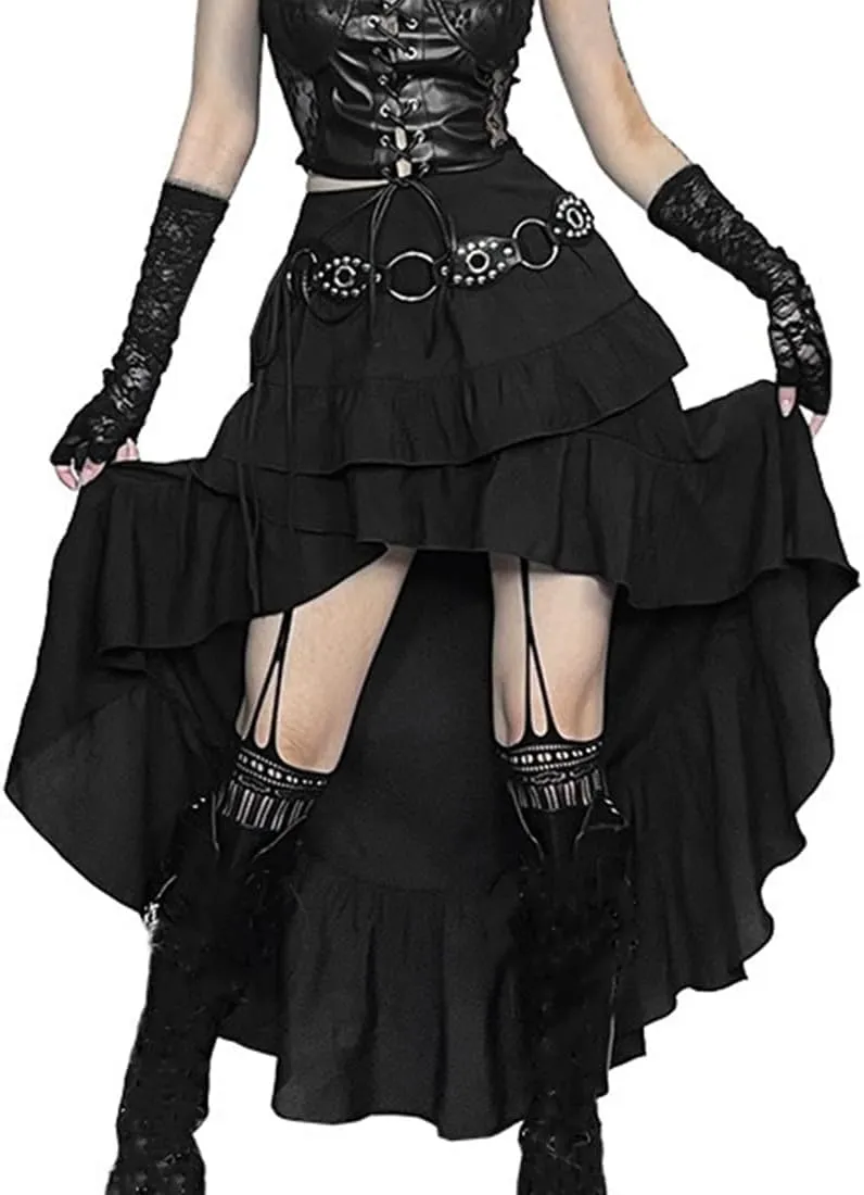 Botenwall Women Gothic Skirt Fairy Grunge Asymmetrical Goth Renaissance Long Maxi Skirts