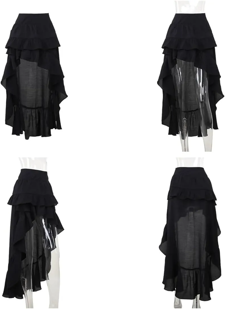 Botenwall Women Gothic Skirt Fairy Grunge Asymmetrical Goth Renaissance Long Maxi Skirts