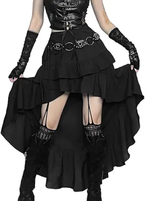 Botenwall Women Gothic Skirt Fairy Grunge Asymmetrical Goth Renaissance Long Maxi Skirts
