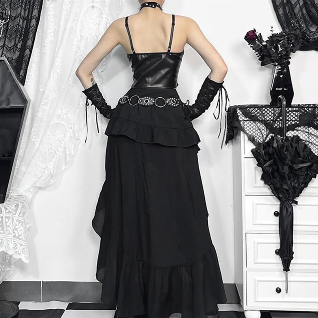 Botenwall Women Gothic Skirt Fairy Grunge Asymmetrical Goth Renaissance Long Maxi Skirts