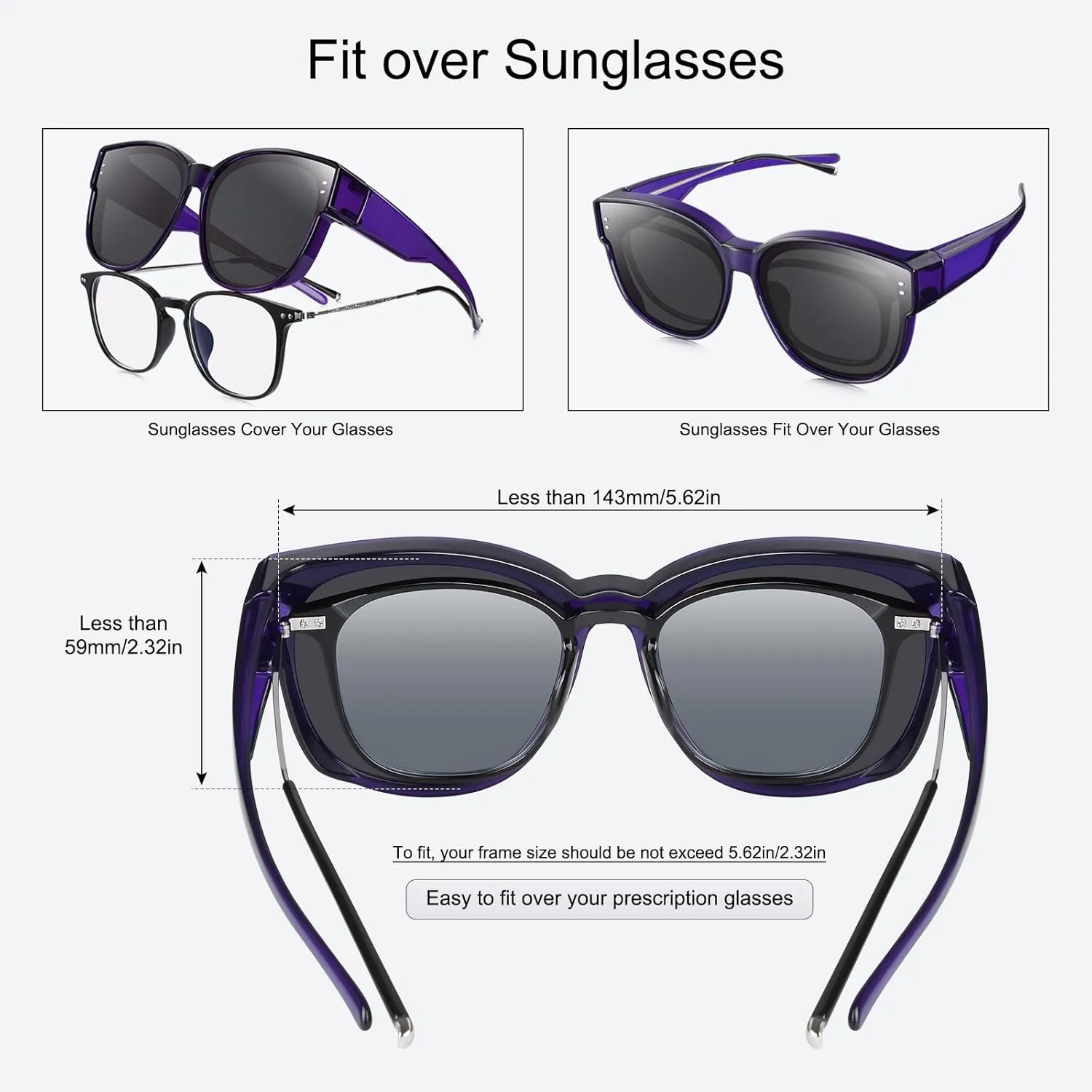 Br’Guras Polarized Oversized Fit over Sunglasses Over Glasses with Cat Eye Frame for Women&Men