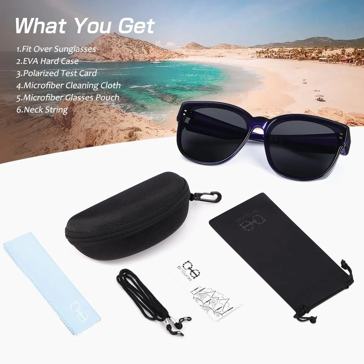 Br’Guras Polarized Oversized Fit over Sunglasses Over Glasses with Cat Eye Frame for Women&Men
