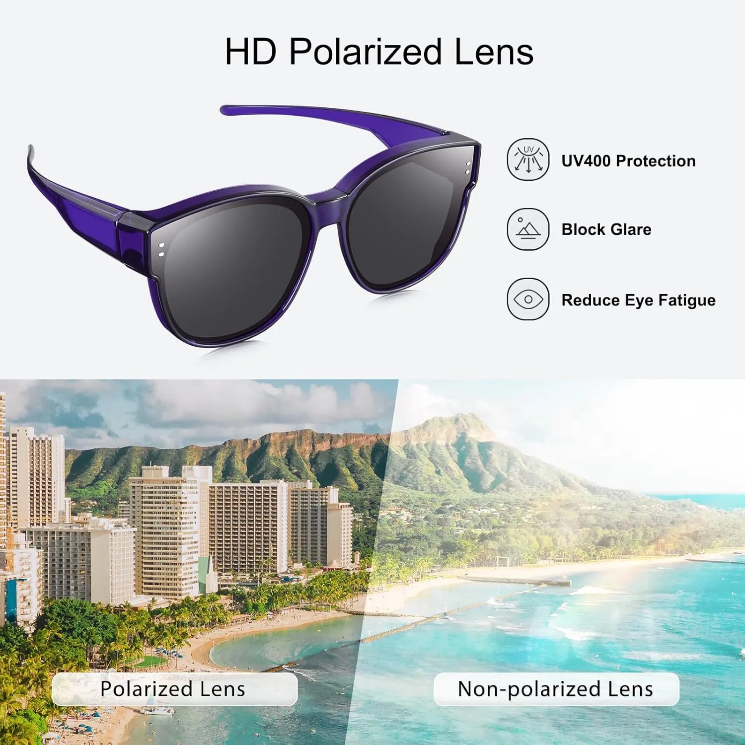 Br’Guras Polarized Oversized Fit over Sunglasses Over Glasses with Cat Eye Frame for Women&Men