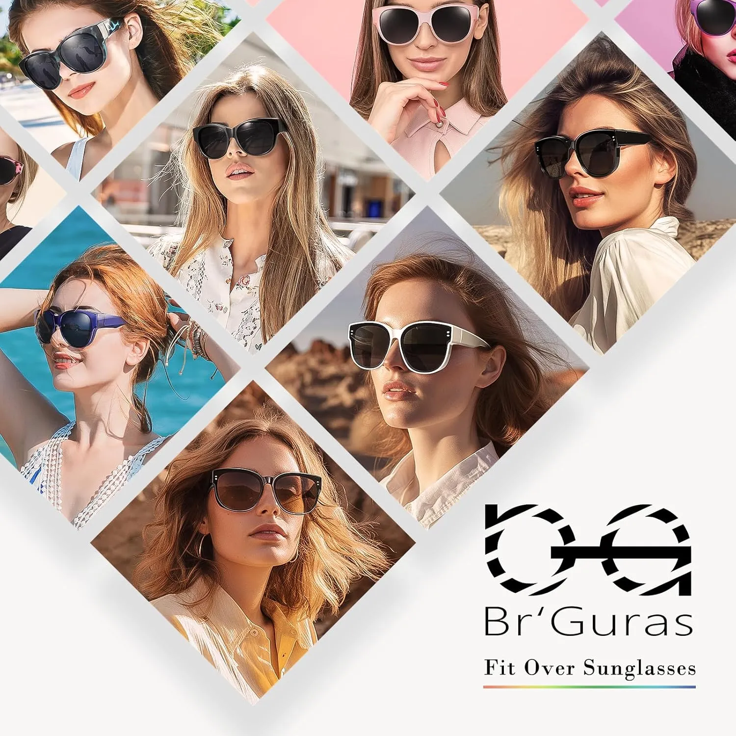 Br’Guras Polarized Oversized Fit over Sunglasses Over Glasses with Cat Eye Frame for Women&Men