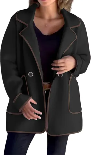 Canbebig Womens Oversized Jackets Open Front Trench Coats Casual Notched Lapels Coats Long Sleeve Winter Coat with Pockets
