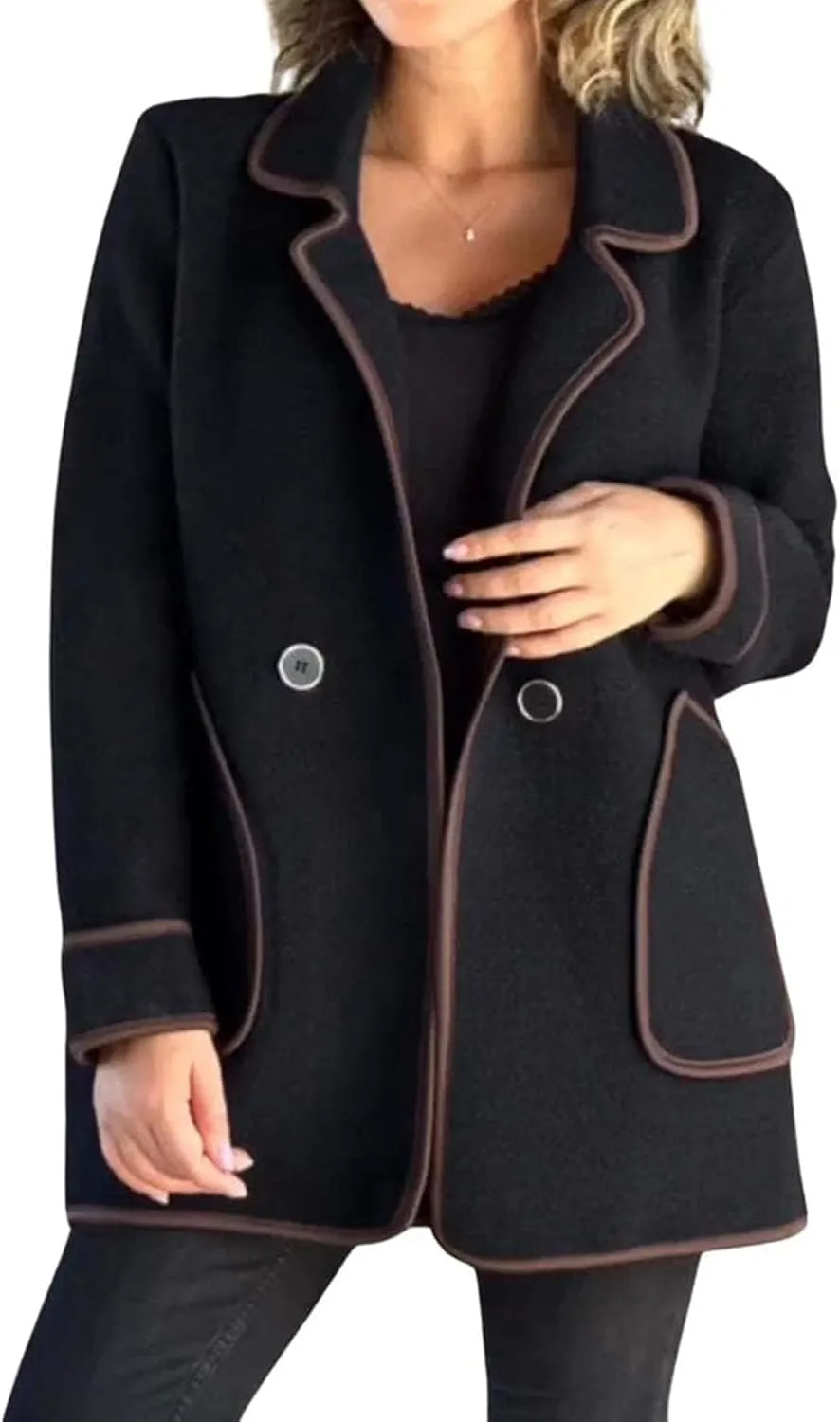 Canbebig Womens Oversized Jackets Open Front Trench Coats Casual Notched Lapels Coats Long Sleeve Winter Coat with Pockets