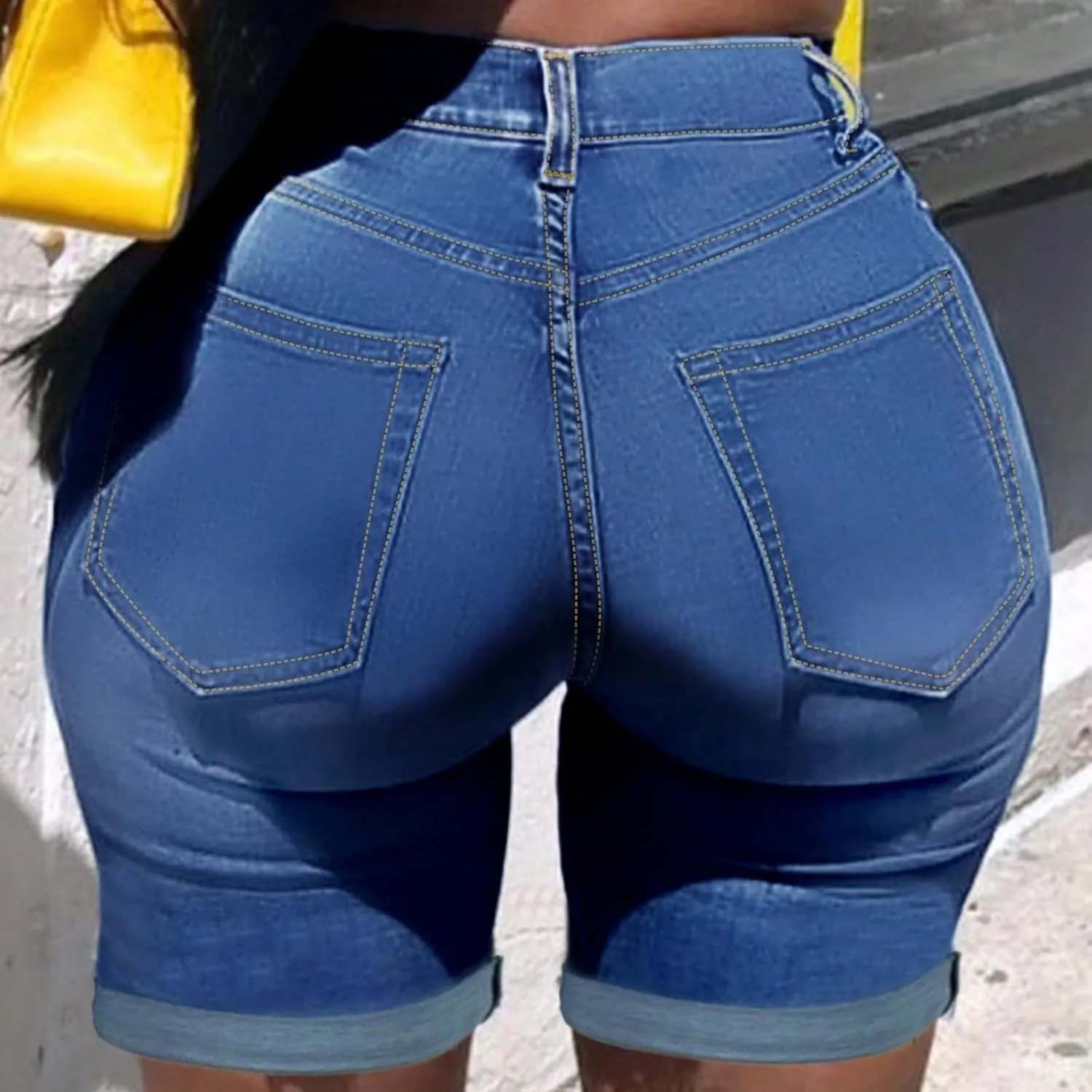 Capri Jeans for Women High Waisted Ripped Stretch Denim Capris Trendy Skinny Cuffed Denim Cropped Pants with Pockets