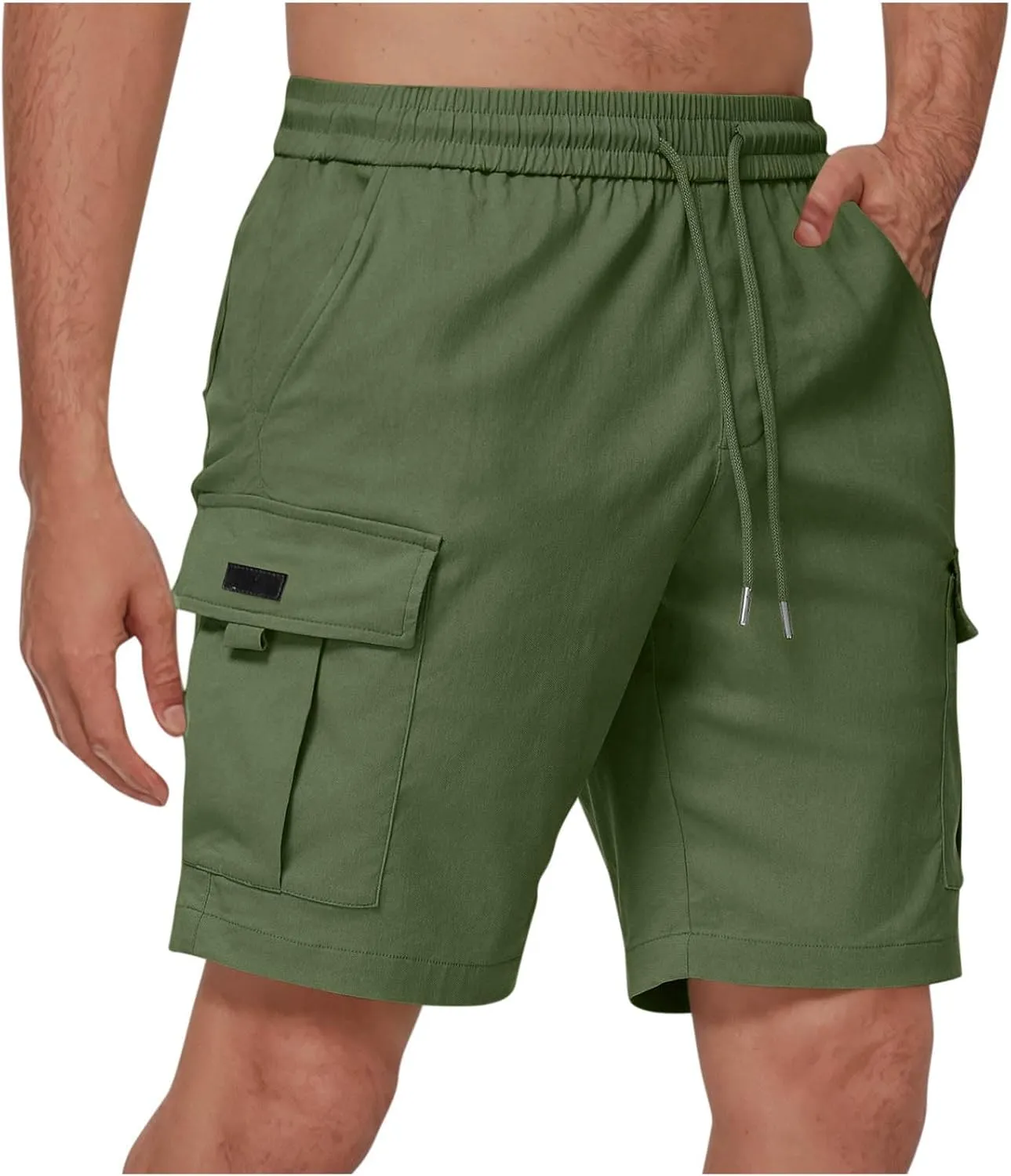 Cargo Shorts for Men Big Tall Elastic Waist Wrangler Long Cargo Shorts Casual Summer Cotton Work Hiking Short Pants