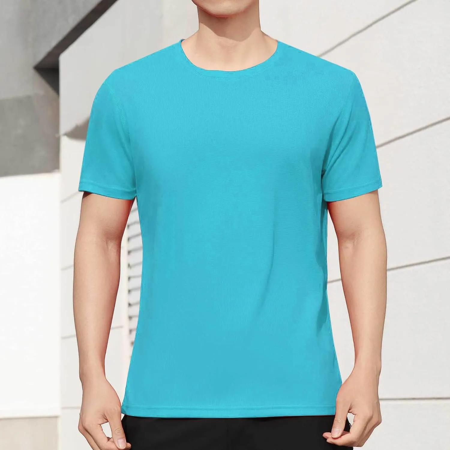 Casual Athletic T-Shirt for Men Solid-Color Short Sleeve Crewneck Summer Tops Workout Lightweight Breathable Tees